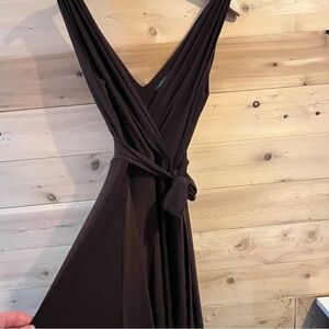 Lauren Ralph Lauren V neck brown belted faux wrap dress